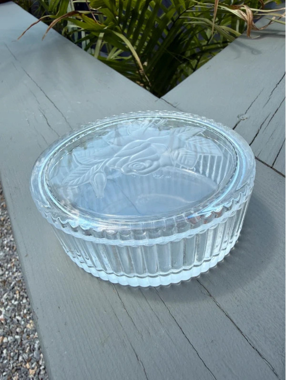 Vintage Teleflora Style Pressed Glass Rose Trinket Box